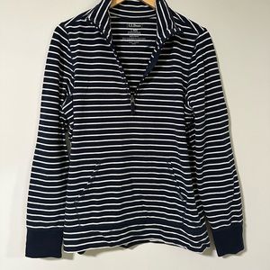 LLBean Blue and White Striped Half Zip Sweatshirt Large